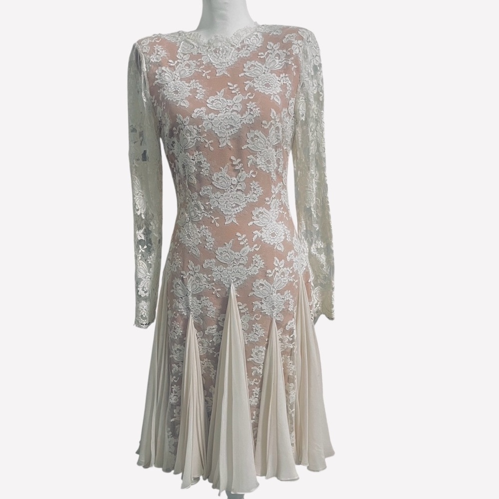 Ivory Lace Vintage Wedding Gown Long Sleeve Bridal Dress Coastal Gothic Folklore